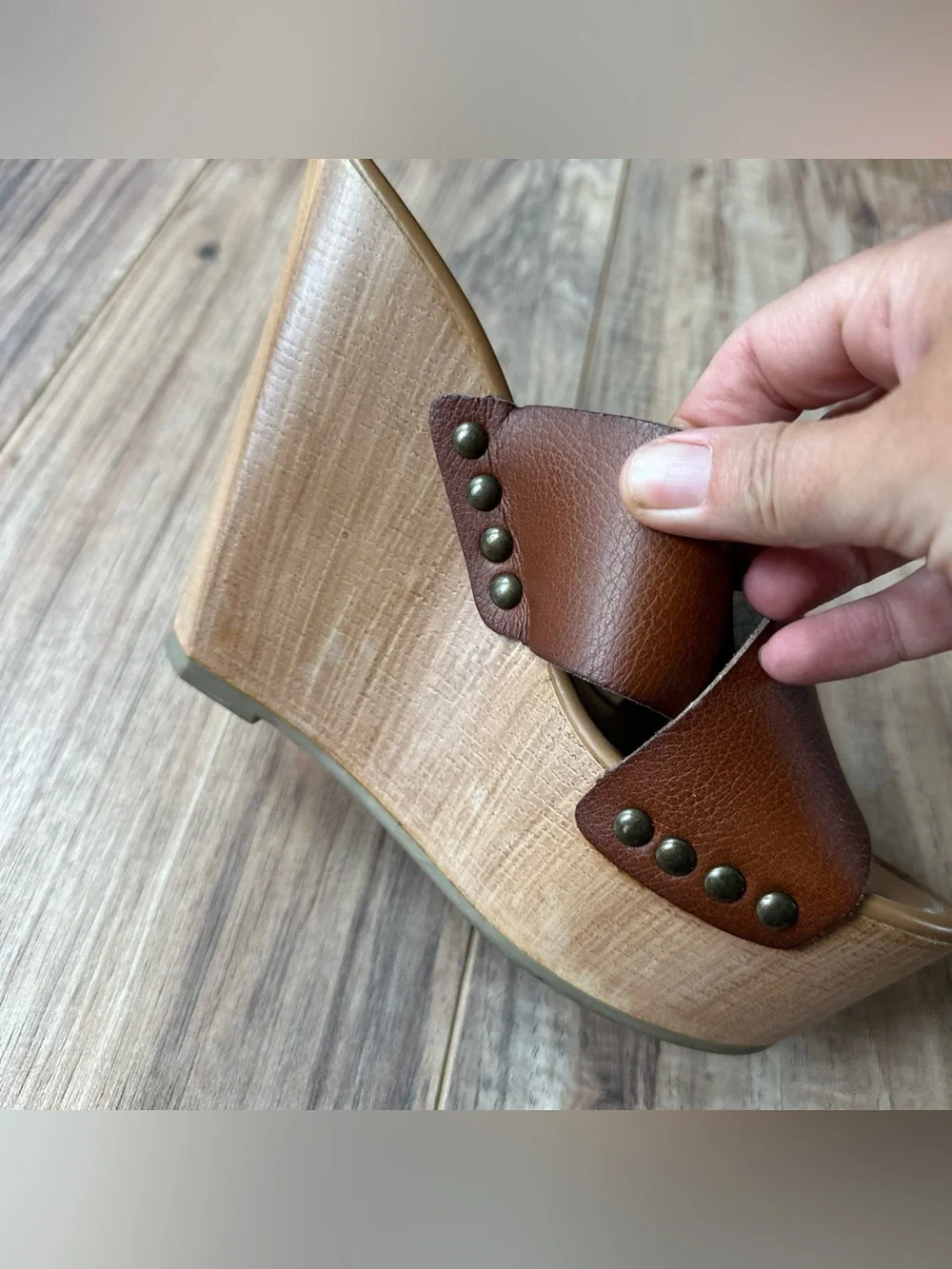 Mossimo Supply Co. Brown Platform Wedge Sandals Wood Clog Heel Studded Size 8